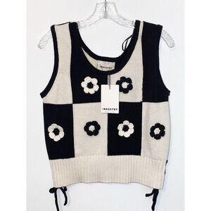 Industry Cotton Flowered Vest Black and Ivory Vest Size Small